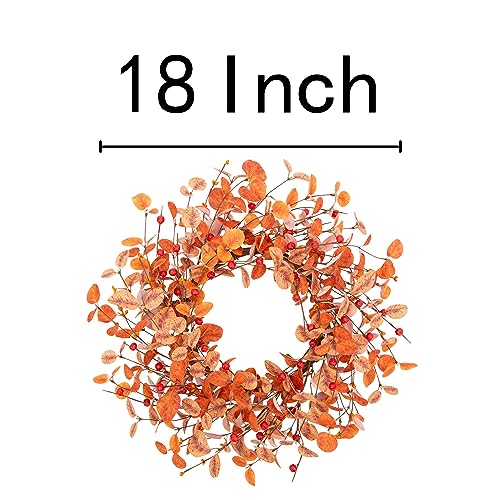 VGIA 18 Inch Fall Wreath Eucalyptus Leaves Wreath Artificial Autumn Wreath for Front Door Fall Leaves Wreath with Berries Fall Decorations for Home and Farmhouse