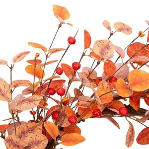 VGIA 18 Inch Fall Wreath Eucalyptus Leaves Wreath Artificial Autumn Wreath for Front Door Fall Leaves Wreath with Berries Fall Decorations for Home and Farmhouse