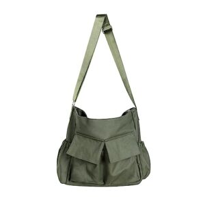 canvas messenger bag crossbody shoulder bag for men and women vintage tote laptop bag large hobo bag with multiple pockets (army green)