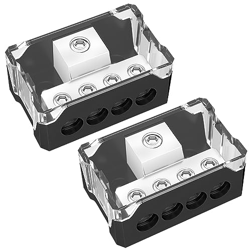 Joinfworld 4 Way Power Distribution Block Car Audio 0/2/4 Gauge Input 4/8/10 Gauge Output Amp Ground Distribution Block Splitter - 2pcs