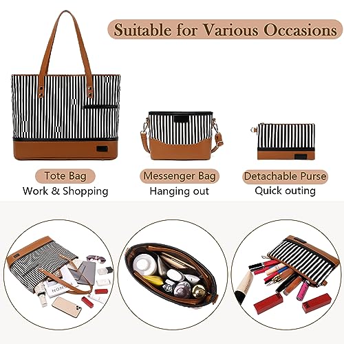 Handbags for Women 3Pcs Purses Satchel Shoulder Bags Crossbody Canvas Tote Bags Purse Set Stripes Style