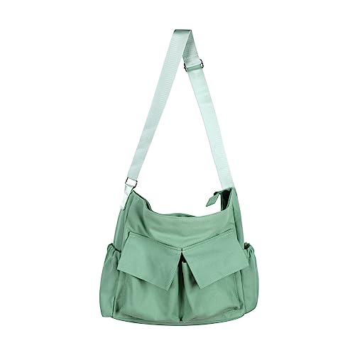 Canvas Messenger Bag Crossbody Shoulder Bag for Men and Women Vintage Tote Laptop Bag Large Hobo Bag with Multiple Pockets (Grass Green)