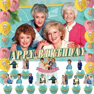 golden girls birthday party decoration, include the girls party backdrop 5 x 3 ft, cake topper, latex balloons, for women fans birthday party