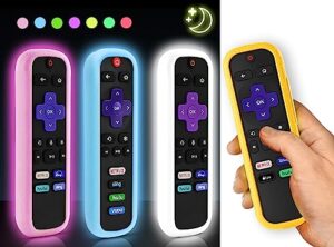 （4 pack） onebom cover for roku remote, case for hisense/tcl roku tv steaming stick/express universal replacement controller silicone sleeve skin glow in the dark （blue pink white） yellow