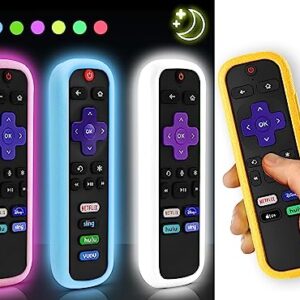 （4 Pack） ONEBOM Cover for Roku Remote, Case for Hisense/TCL Roku TV Steaming Stick/Express Universal Replacement Controller Silicone Sleeve Skin Glow in The Dark （Blue Pink White） Yellow