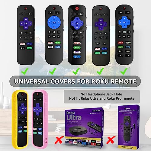 （4 Pack） ONEBOM Cover for Roku Remote, Case for Hisense/TCL Roku TV Steaming Stick/Express Universal Replacement Controller Silicone Sleeve Skin Glow in The Dark （Blue Pink White） Yellow