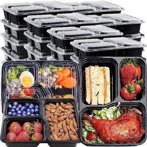 meal prep container 3 compartment, 50 pack meal prep containers with lids, large food storage container 34oz reusable plastic bento box, disposable lunch to-go boxes, dishwasher freezer microwave safe