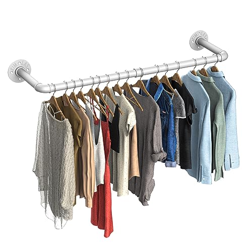 HYSEYY Industrial Pipe Wall Mounted Garment Rack,Space-Saving,Heavy Duty Detachable Garment Bar, Multi-Purpose Hanging Rod for Closet 2 Base