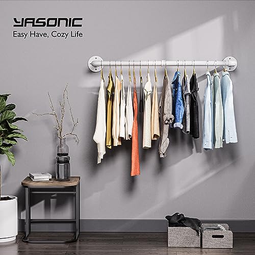 HYSEYY Industrial Pipe Wall Mounted Garment Rack,Space-Saving,Heavy Duty Detachable Garment Bar, Multi-Purpose Hanging Rod for Closet 2 Base