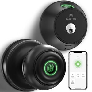 geektale fingerprint door lock set, keyless entry door lock with smart knob, fingerprint door knob with smart deadbolt, smart locks with app control for front door