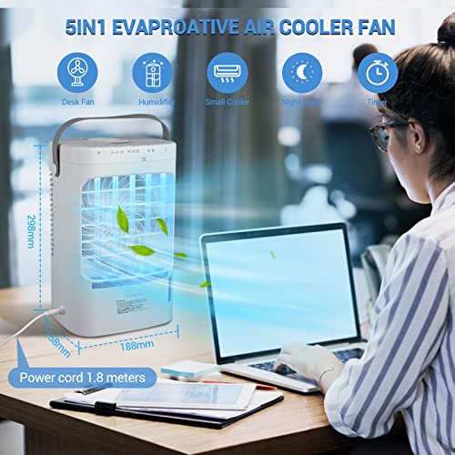 Portable Air Conditioners Fan 1500ML AC Cooling Fan & Humidifier w/ 4H Timer,3 Speeds Personal Evaporative Air Cooler with RGB Light & Humidify Misting for for Room Bedroom Office Desk