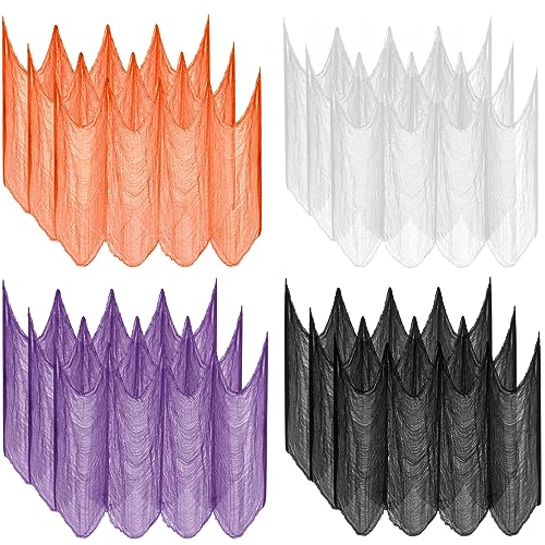 Halatool 12 Pack Halloween Creepy Cloth - 30 x 90 Inch Creepy and Spooky Halloween Decorations for Halloween Party Supplies Outdoor Yard Home Wall Decor（3 Black, 3 White, 3 Purple, 3 Orange）