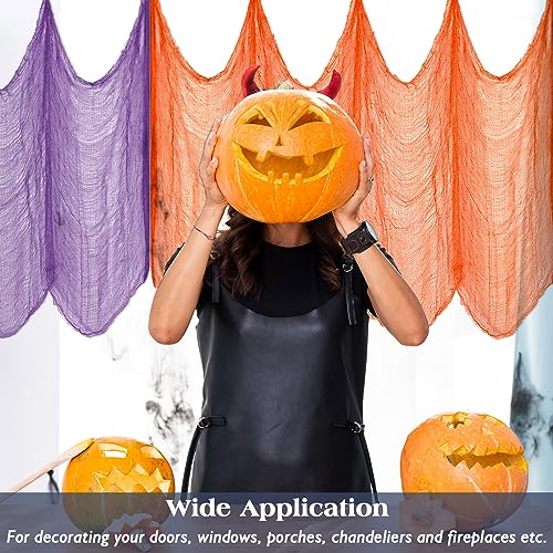 Halatool 12 Pack Halloween Creepy Cloth - 30 x 90 Inch Creepy and Spooky Halloween Decorations for Halloween Party Supplies Outdoor Yard Home Wall Decor（3 Black, 3 White, 3 Purple, 3 Orange）