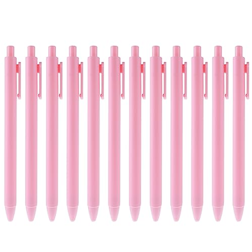 Bewudy Pastel Gel Ink Pens, 12 Pcs 0.5mm Aesthetic Gel Pens Fine Point Retractable Gel Pens Cute Ball Point Pen Black Ink Writing Pens Rollerball Pens School Gift Supplies (Pink)