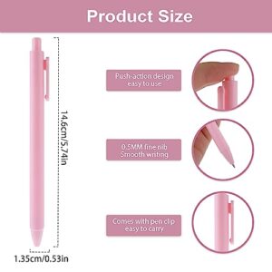 Bewudy Pastel Gel Ink Pens, 12 Pcs 0.5mm Aesthetic Gel Pens Fine Point Retractable Gel Pens Cute Ball Point Pen Black Ink Writing Pens Rollerball Pens School Gift Supplies (Pink)