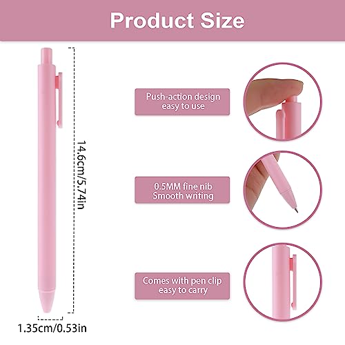 Bewudy Pastel Gel Ink Pens, 12 Pcs 0.5mm Aesthetic Gel Pens Fine Point Retractable Gel Pens Cute Ball Point Pen Black Ink Writing Pens Rollerball Pens School Gift Supplies (Pink)