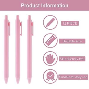 Bewudy Pastel Gel Ink Pens, 12 Pcs 0.5mm Aesthetic Gel Pens Fine Point Retractable Gel Pens Cute Ball Point Pen Black Ink Writing Pens Rollerball Pens School Gift Supplies (Pink)