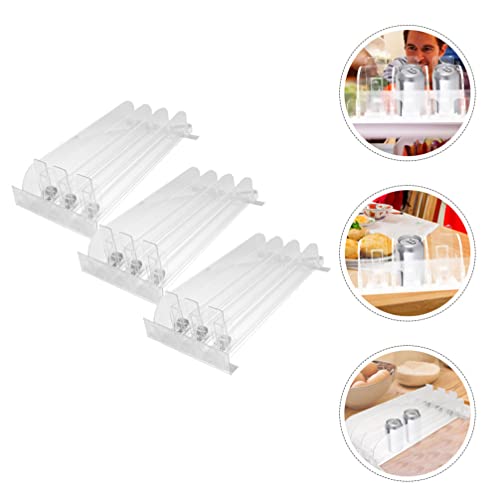 Alipis 1 set shelf pusher beverage pusher glide spring loaded can organizer plastic storage bins for shelves self-pushing drink holder pusher machine soda rack handle 35c drinks white