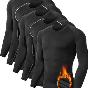 TELALEO 5 Pack Men's Thermal Compression Shirt Long Sleeve Athletic Base Layer Top Winter Cold Gear Workout Running Hunting 2XL