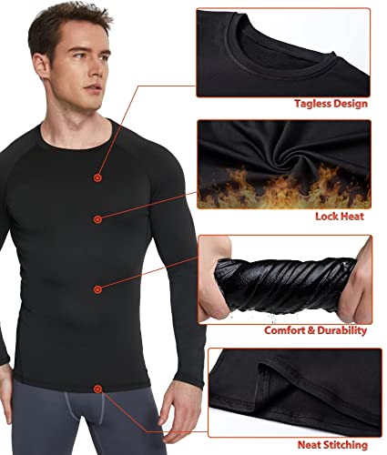 TELALEO 5 Pack Men's Thermal Compression Shirt Long Sleeve Athletic Base Layer Top Winter Cold Gear Workout Running Hunting 2XL