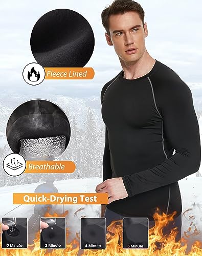 TELALEO 5 Pack Men's Thermal Compression Shirt Long Sleeve Athletic Base Layer Top Winter Cold Gear Workout Running Hunting 2XL