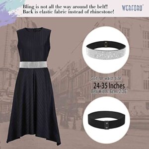 WERFORU Women Rhinestone Wide Crystal Elastic Dress Belt Bling Sparkle Stretch Shiny Party Waist Belt,Black,Fit Waist Size 40-43 Inches