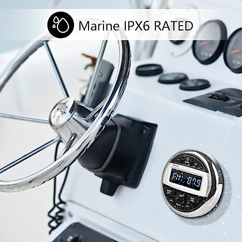 DOODBI Marine Radio Bluetooth Stereo Audio Waterproof Radio Boats FM AM Gauge Stereo Golf Cart Marine Stereo Receiver Audio Systems for RV UTV Yacht