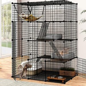 yitahome cat cage indoor large 4-tier cat enclosure metal wire cat kennels diy cat playpen catio with large hammock for 1-3 cats