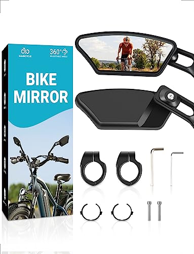 MAGICYCLE 2023 New 360 degree retractable Bike Mirrors 1 Pair Handlebar Rear View Mirror E-Bike Mirrors Adjustable Rotatable Safe Wide Angle HD Glass Bicycle Mirrors for Handlebars