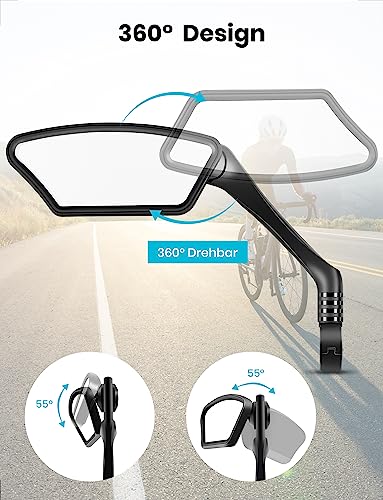 MAGICYCLE 2023 New 360 degree retractable Bike Mirrors 1 Pair Handlebar Rear View Mirror E-Bike Mirrors Adjustable Rotatable Safe Wide Angle HD Glass Bicycle Mirrors for Handlebars