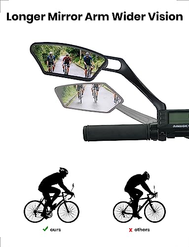 MAGICYCLE 2023 New 360 degree retractable Bike Mirrors 1 Pair Handlebar Rear View Mirror E-Bike Mirrors Adjustable Rotatable Safe Wide Angle HD Glass Bicycle Mirrors for Handlebars