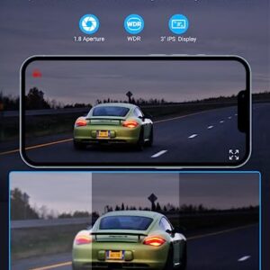 Dash Cam Front and Rear 4K Dash Cam Dash Camera for Cars Front 4K/2K Rear 1080P Built-in GPS with WiFi 3" IPS Display WDR Parking Mode, G-Sensor, Loop Recording, Night Vision, Support 128GB Max