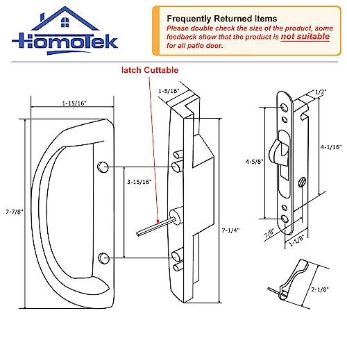 HOMOTEK Patio Door Handle Set, Replacement Sliding Door Handle with Key for Patio Door Thickness from 1-1/2" to 1-3/4", 3-15/16" Screw Hole Spacing, Mortise Lock, Reversible, Black