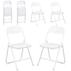 kathfly 6 pcs steel folding chair set foldable chair with padded seat cushioned metal folding chair portable stackable commercial seat for reception meeting room office, 330lbs capacity (white)