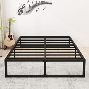 lutown-teen 16 inch bed frame queen size heavy duty steel slat support metal platform queen bed frame no box spring needed, easy assembly, black