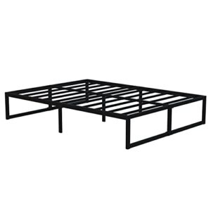 Lutown-Teen 16 Inch Bed Frame Queen Size Heavy Duty Steel Slat Support Metal Platform Queen Bed Frame No Box Spring Needed, Easy Assembly, Black