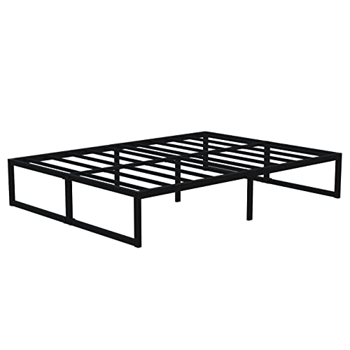 Lutown-Teen 16 Inch Bed Frame Queen Size Heavy Duty Steel Slat Support Metal Platform Queen Bed Frame No Box Spring Needed, Easy Assembly, Black