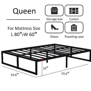 Lutown-Teen 16 Inch Bed Frame Queen Size Heavy Duty Steel Slat Support Metal Platform Queen Bed Frame No Box Spring Needed, Easy Assembly, Black