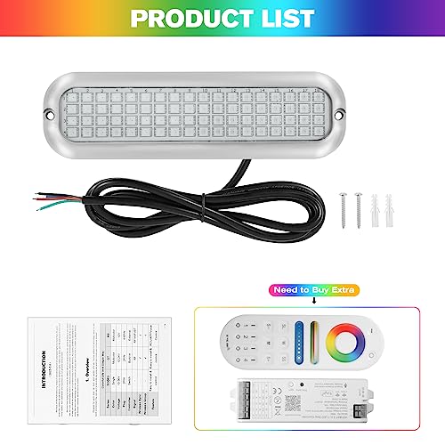 HUSUKU RS10 RGB 6000LM Underwater Marine Light for Boat, 7 Inch, 72LED DC 12V, All-metal body, IP68, Color Change LED Boat Light for Yacht Boat Transom Fishing Dock Pontoon