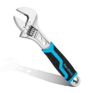 duratech 6 inch adjustable wrench, 3-in-1 spanner with box end/hex function, cr-v steel, metric & sae scales, chrome-plated, bi-material soft grip