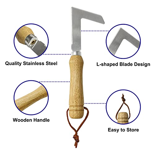 HYPGARD Crack Weeder Crevice Weeding Tool L-Shaped Puller Spatula 9" Stainless Steel Manual Weeder Wood Handle Weeding Sickle Grass Cutter Knife Lawn Yard Patio Sidewalk Gardening Tool