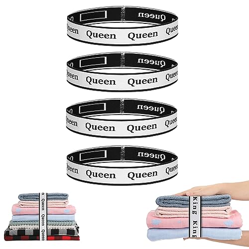 4Pcs Bed Sheet Organizer Bands Sheets Labels for Elastic Bedding Linen Closet Storage Foldable Sheet Set Organizer Sheet Keeper Band (Queen)