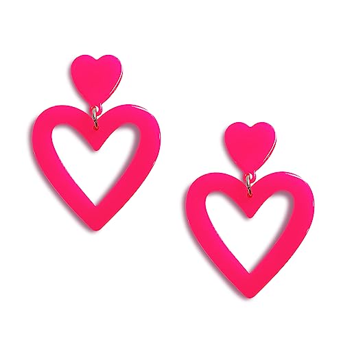 Double Heart Earrings Dangling Heart Drop Earrings For Women & Heart Shaped Sunglasses Set, Chic Outfit Jewelry Fan Gifts (A-Pink Heart Earrings)