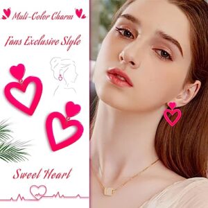 Double Heart Earrings Dangling Heart Drop Earrings For Women & Heart Shaped Sunglasses Set, Chic Outfit Jewelry Fan Gifts (A-Pink Heart Earrings)