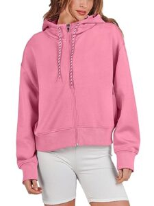 caracilia women's full zip up hoodies cropped drawstring sweatshirts teen girl cute y2k lightweight preppy pink hooded casual preppy jackets 2023 fall winter fashion clothes c114a8-yanfen-xl