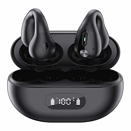 MaxKite Ear Clip Bone Condution Headphones, Ear Clips Ear Buds Open Ear Earbuds for Android iOS Windows, Bone Conduction Earbuds with Earhooks for Sports Workout Running Cycling