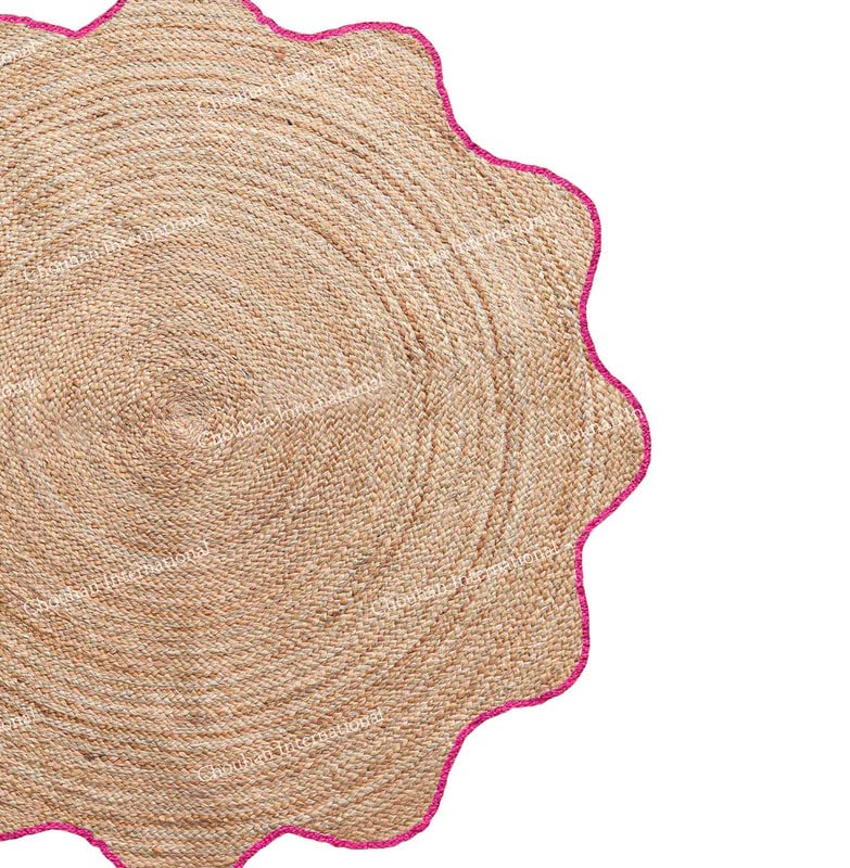 Chouhan International 4x4, 5x5, 6x6,feet Natural Jute Scallop Round Rug, Floor Scalloped Edge Rug Braided Boho Eco Large Circular Handmade Area Rugs (D2)