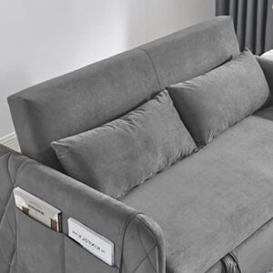 FANYE Loveseat Pull Out Sleeper Bed,2 Seater Sofa & Couch W/Adjustable Backrest Home Apartment Office Living Room Furniture Sets Sofabed, Gray Velvet Twin Two Pillows Side Pockets