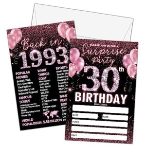 30th rose gold diamonds birthday invitations cards, double -sided pink glitter fill-in invites, 1993 surprise birthday party supplies decorations (20 invites + 20 envelopes) -a05