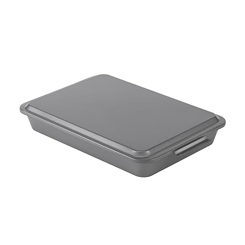 GoodCook Everyday 9" x 13" Nonstick Steel Oblong Cake Baking Pan with Metal Lid, Gray